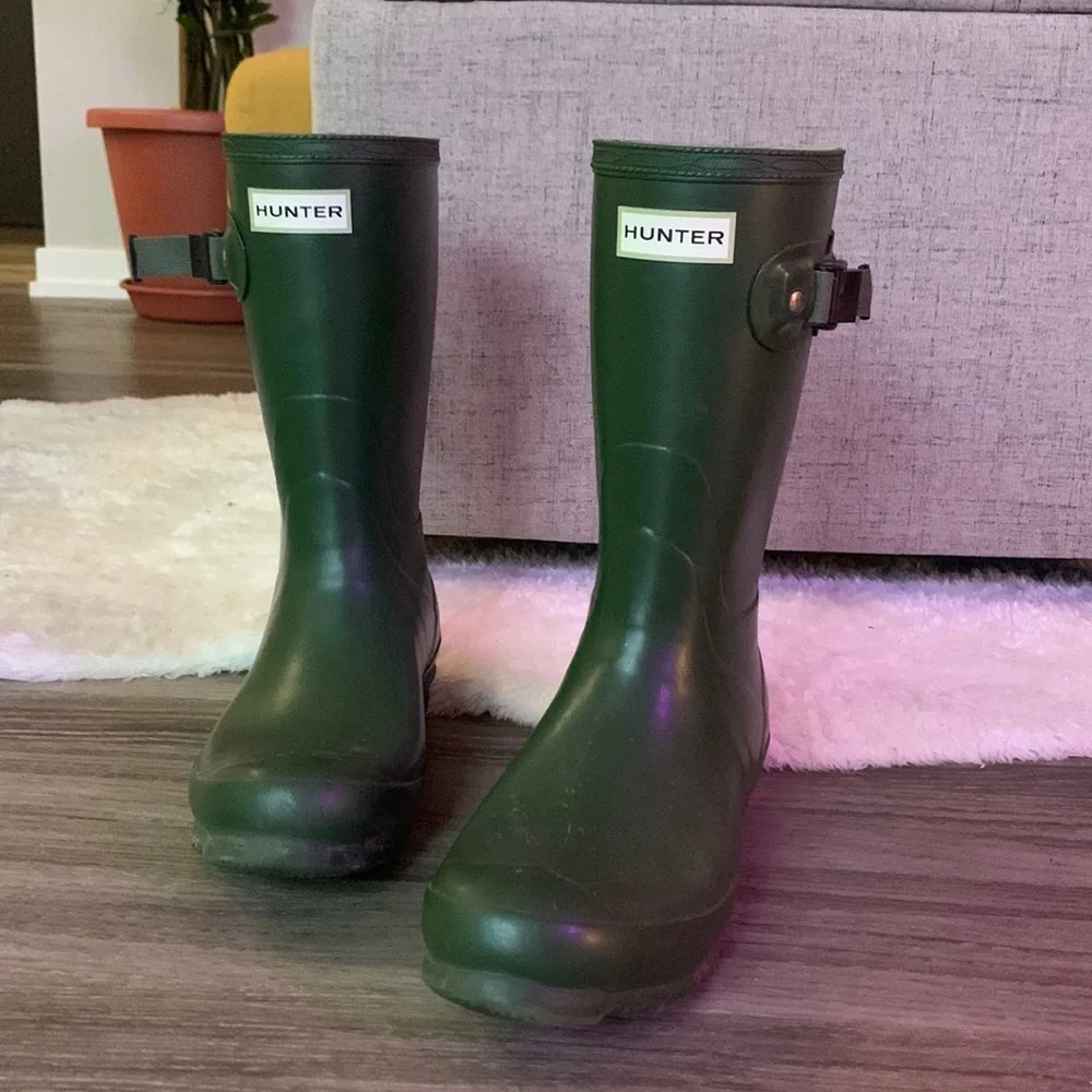 Matte Green Hunter Boots - Picture 1 of 9